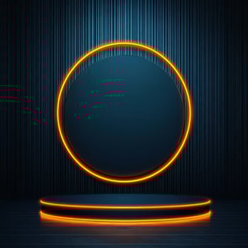 3d rendering of a neon circle on a stage photo