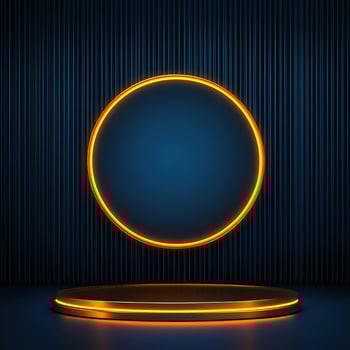 3d rendering of a neon circle on a podium photo