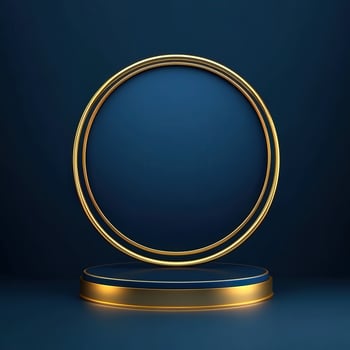 Golden round trophy stand with blue background photo