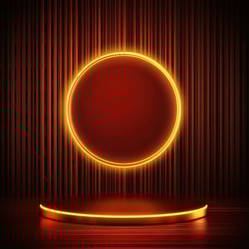Red glowing circle on a wooden background photo
