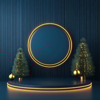 Christmas tree and a round circle with a neon light on it photo