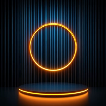 Neon circle on a podium with a spotlight photo