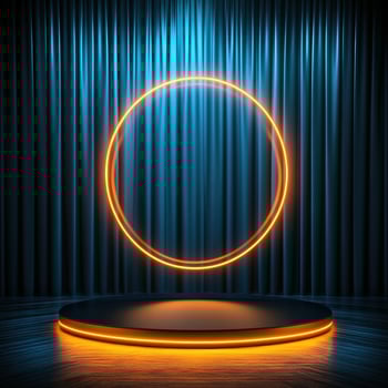 An empty stage with a neon circle on it photo