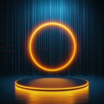 An empty stage with a neon ring on it photo