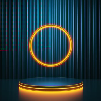 Neon ring on stage with blue curtain photo
