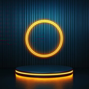 Neon ring on a podium with a dark background photo