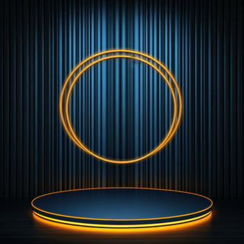 An empty stage with a neon circle on it photo