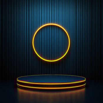 An empty stage with a neon ring on it photo