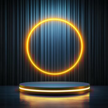 An empty stage with a neon circle on it photo