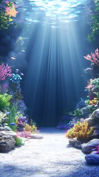 Underwater scene with coral reef and sea life photo
