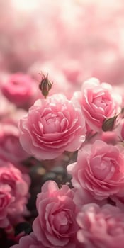 Beautiful pink roses blooming in a garden during springtime photo
