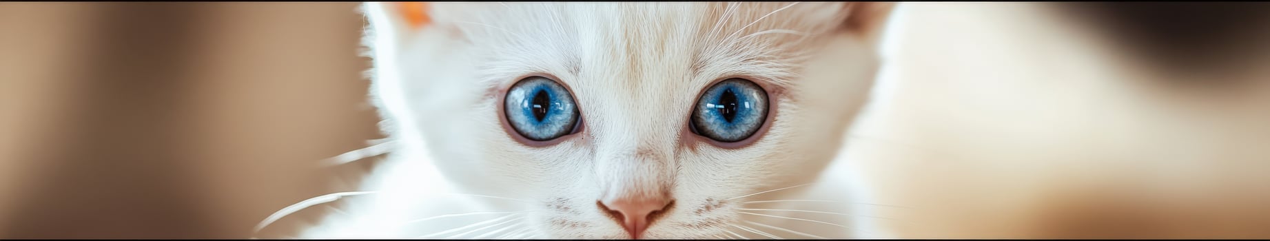 White kitten with striking blue eyes looking curiously at the camera photo
