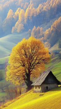 Bright autumn colors in a rural landscape featuring a quaint house photo