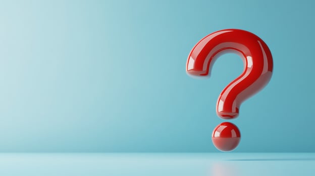 Red question mark on a light blue background, symbolizing curiosity, inquiry, uncertainty, and problem-solving. 3D illustration. photo