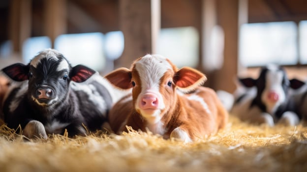 In a modern barn, a group of cows and pigs are comfortably lying in stateoftheart pens, thanks to the increased efficiency and improved genetics that come with using gender selection on photo