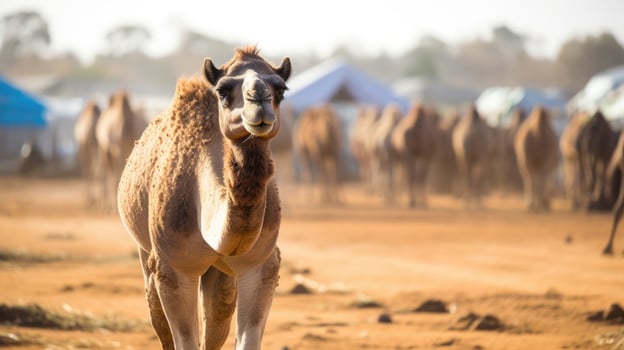 Amidst the unforgiving conditions of the arid climate, a bustling scene unfolds on the vast camel farms. The sight of hundreds of these majestic animals roaming free is a testament to photo