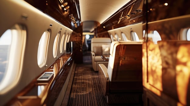 From custom woodwork to panoramic sky views, every inch of this private jets cabin is crafted to elevate your travel experience. photo