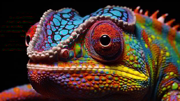 A closeup of a chameleons skin, exhibiting the quantum coherence of pigment molecules that allows the animal to rapidly change color and blend into its environment. photo