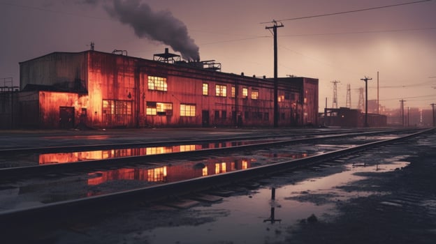 Smoke and solitude capturing the chilling stillness of abandoned industrial sites photo