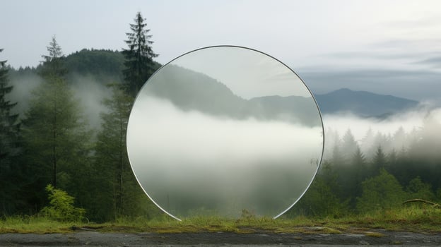 Foggy Reflections The smoky surface of a glass mirror, reflecting the surrounding misty landscape. photo