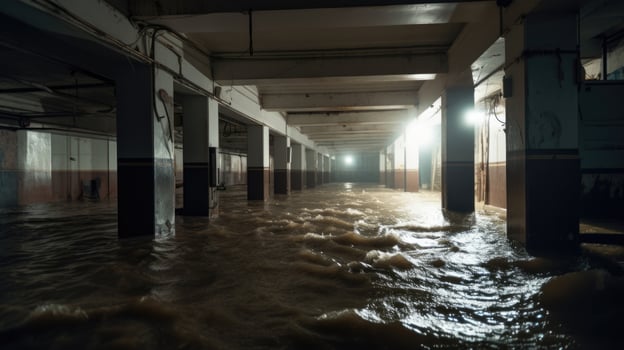 The ceiling unable to hold back the deluge of water, causing it to drip steadily onto the floor below. photo