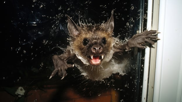 A violent storm causes water to forcefully burst through a bat window, creating a dangerous situation for those inside photo