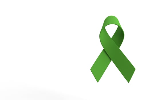 Green ribbon bow white isolated dicut background wallpaper copy space healthcare medicine ill concept lifestyle holiday event gift support human body part tie bow mental health day wellness stress photo