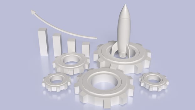 The Rocket chart and gear for Business concept 3d rendering. photo