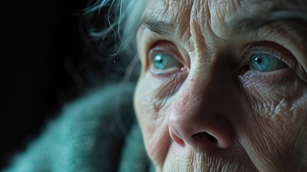 A closeup of an older woman with tearstained conveying the overwhelming sadness and hopelessness of a depressive episode photo