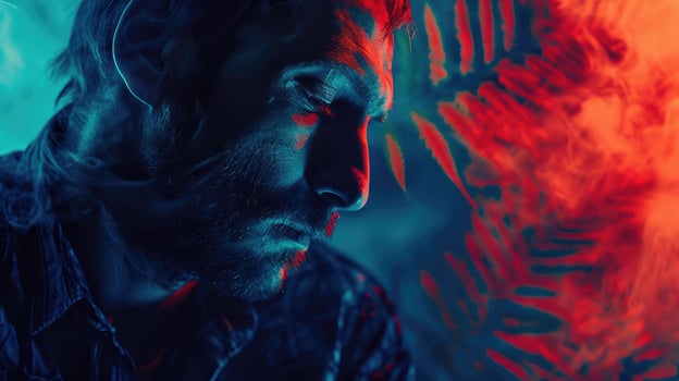 A man with a hidden stash of drugs looking over his shoulder with a sense of paranoia photo