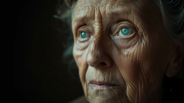 An elderly Caucasian woman her face displaying both regret and resilience as she reflects on her past actions and the discrimination she has witnessed photo