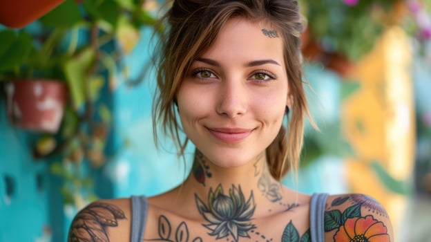 A young woman with a bright tattoo on her arm a symbol of her journey to recovery from selfharm and her determination to never give up on herself photo
