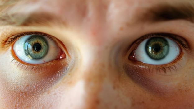 A closeup of a persons eyes reflecting the fear and uncertainty of those facing political perseion photo