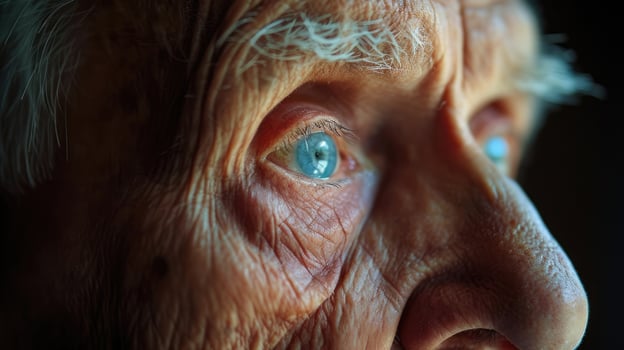 An elderly man with a distant look lost in a maze of forgetfulness photo