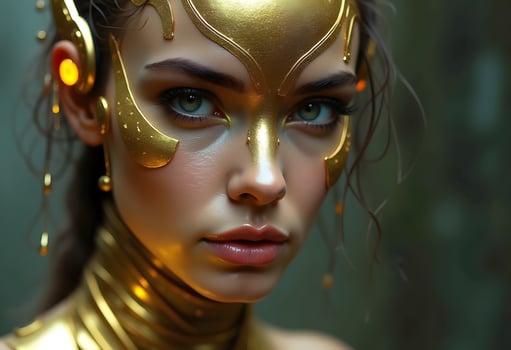 A woman with golden makeup and a golden mask photo