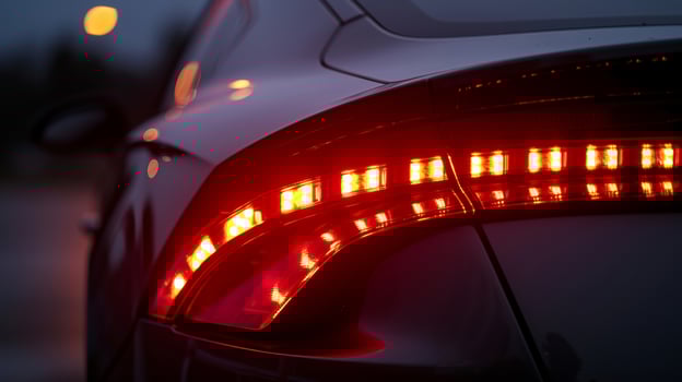 A detailed shot of the LED headlights and taillights on an environmentally conscious car using less energy and lasting longer than traditional lights photo
