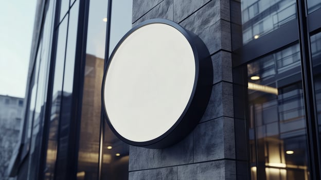 Mockup white blank board modern placard rounded advertising in street for information photo