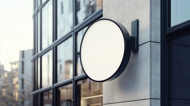 Mockup white blank board modern placard rounded advertising in street for information photo