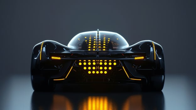 The rear windshield is adorned with ling yellow lights evoking a sense of whimsy and playfulness in the vehicles design photo