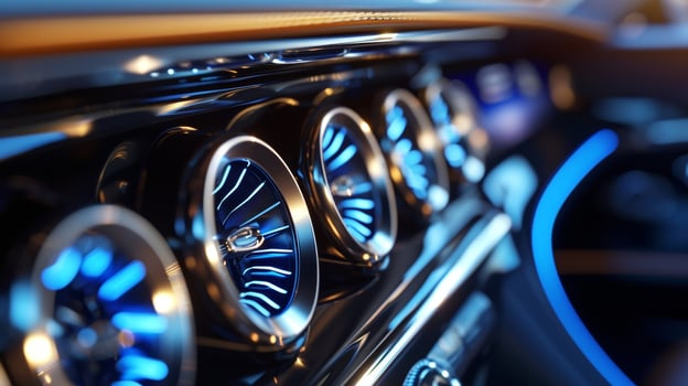Up close with a luxury cars dashboard highlighting the sleek and modern design of the dials and controls photo