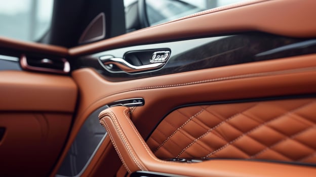 A closeup of the leather trim on the seats door panels and dashboard showcasing its premium quality and adding a sense of luxury to the cars interior photo