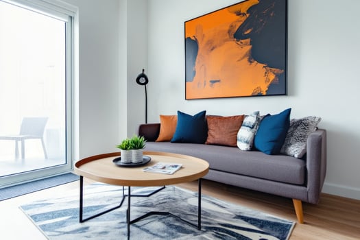 Spacious living room with furniture and decor items photo
