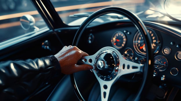 The drivers hand firmly grips the shifter ready to slam it into gear at the perfect moment photo