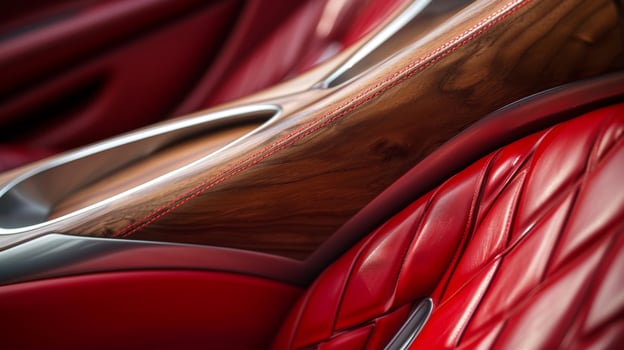 A closeup of the wood trim on the seatbacks revealing the handcrafted stitching and smooth polished surface photo