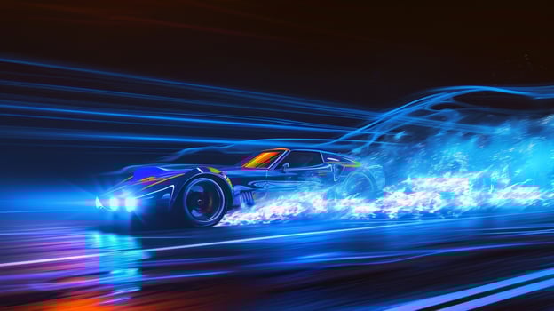 The intense hissing and whirring of a nitroboosted cars engine can be heard as it speeds down the track leaving a trail of blue flames behind photo
