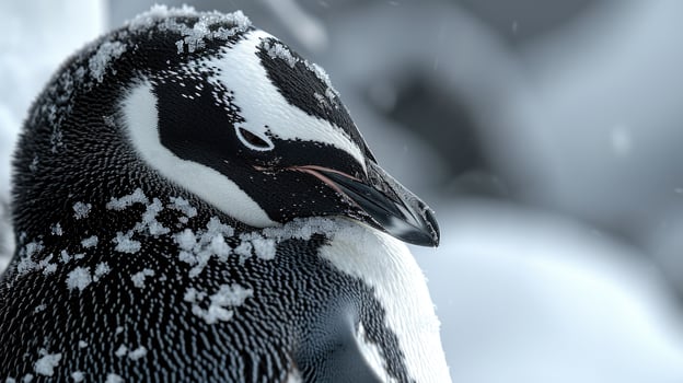 Closeup of the penguins sleek black and white feathers perfectly designed to withstand the harsh Antarctic climate photo