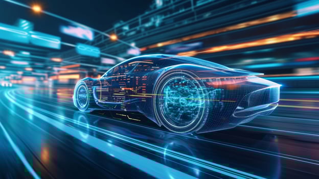 As the car accelerates the holographic display shows a dynamic graph of the engines performance with data and statistics changing and updating in realtime. This provides photo