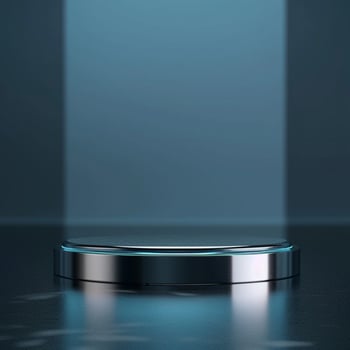 An empty podium with a blue light on it photo
