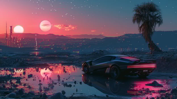 As the night falls the lights in the oasis come to life painting the landscape with a dreamy glow photo