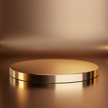 Golden round podium with a shiny surface on a brown background photo
